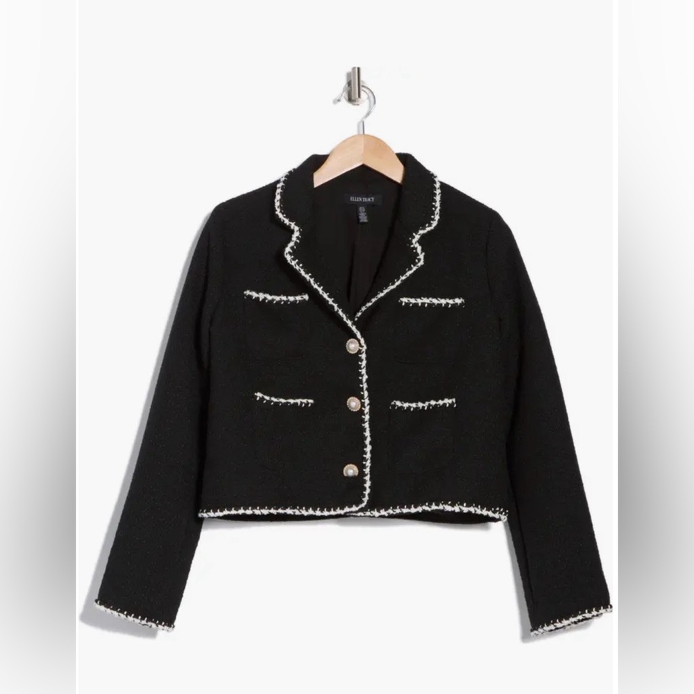 Ellen Tracy Contrast Trim tweed blazer sz M